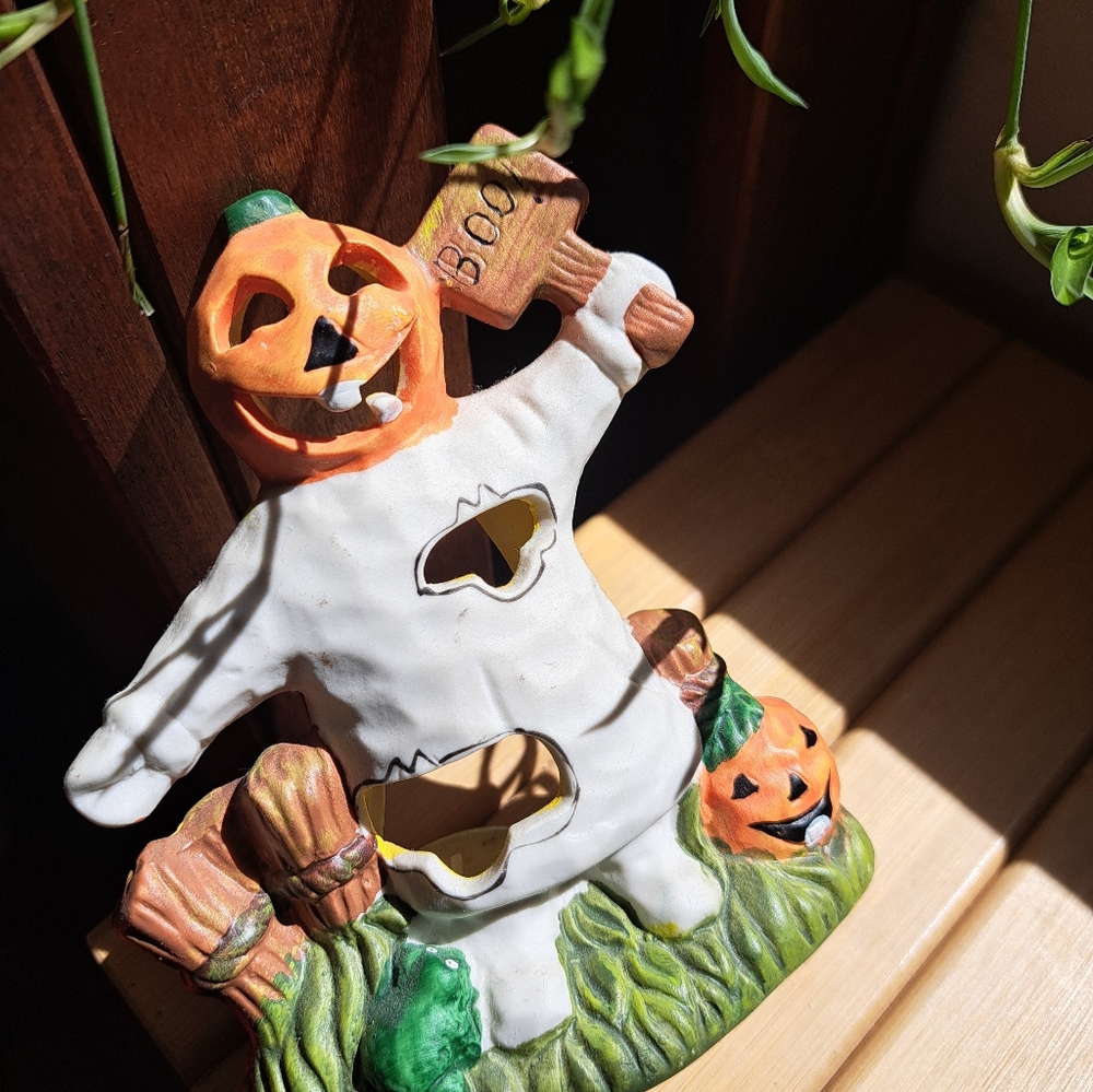 Halloween Ghost and Pumpkin Figurine Candle Holder